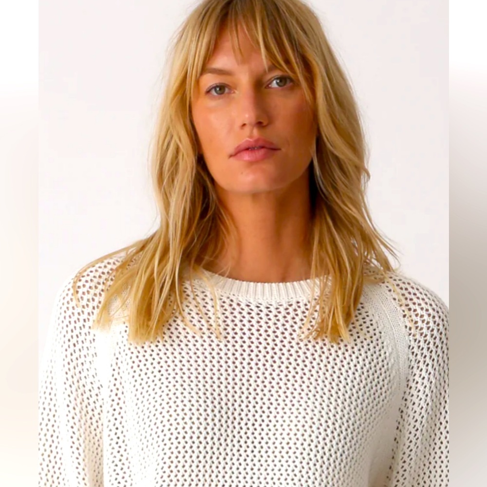 Electric & Rose Chloe white 100% cotton pointelle sweater. Light, comfy, airy!